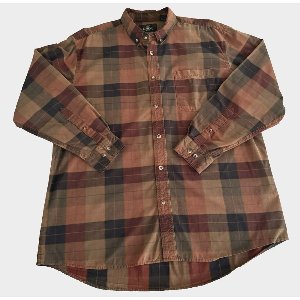 RedHead Men's XL Fall Plaid Long Sleeve Button-Down Shirt 100% Cotton Brown Rust